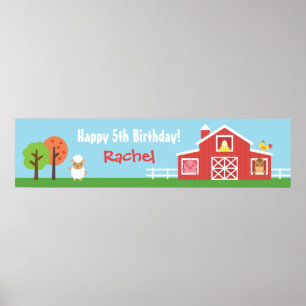 Farm Barnyard Animal Birthday Party Banner Poster