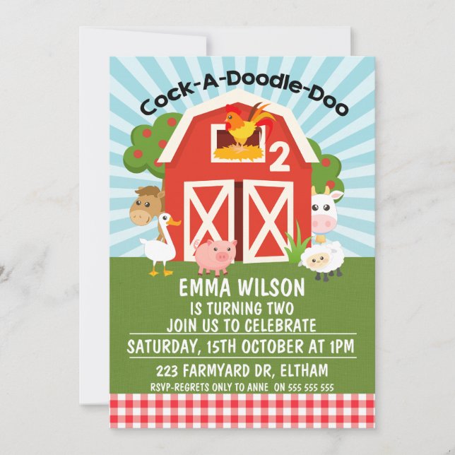 Farm Barnyard Animals 2e anniversaire Invitation (Devant)