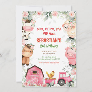 Farm Barnyard Animals Birthday Party Invitation