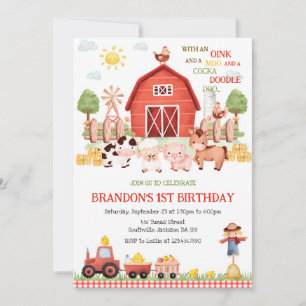 Farm Barnyard Animals Kids Birthday Invitation