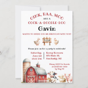 Farm, Barnyard Animals, Kids' Birthday Party Invitation