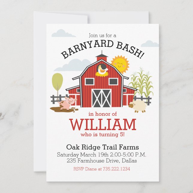 Farm Barnyard Anniversaire Fête Invitation (Devant)
