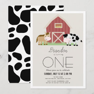 Farm Barnyard Beige 1er Anniversaire Invitation