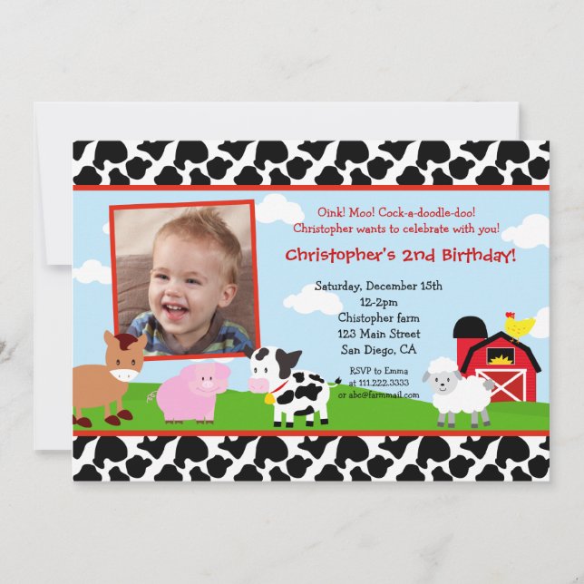 Farm Barnyard Birthday Invitations (Front)