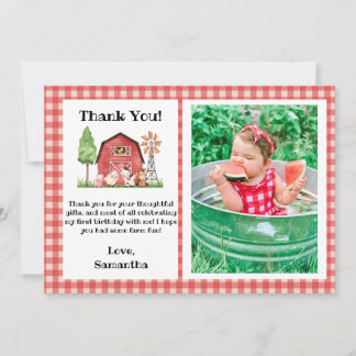 Farm/ Barnyard Birthday Thank You Card with Photo