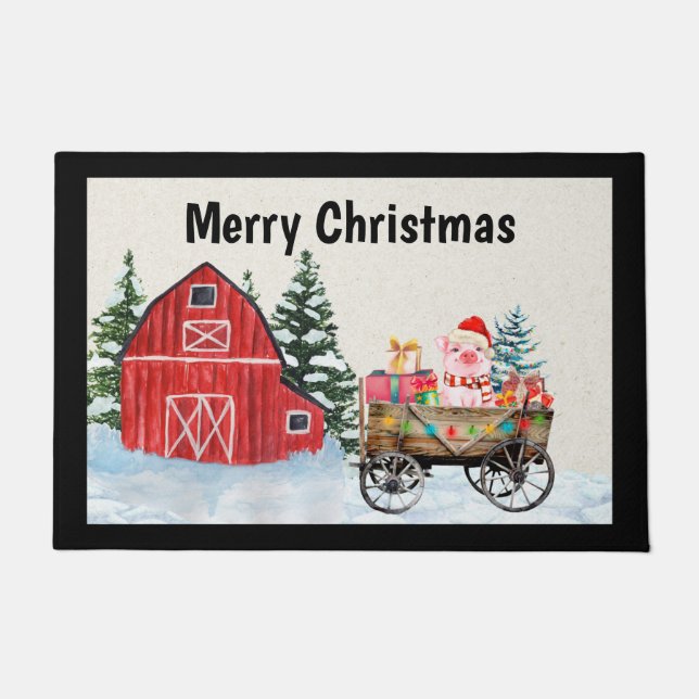 Farm Barnyard Country Christmas Door Mat (Front)