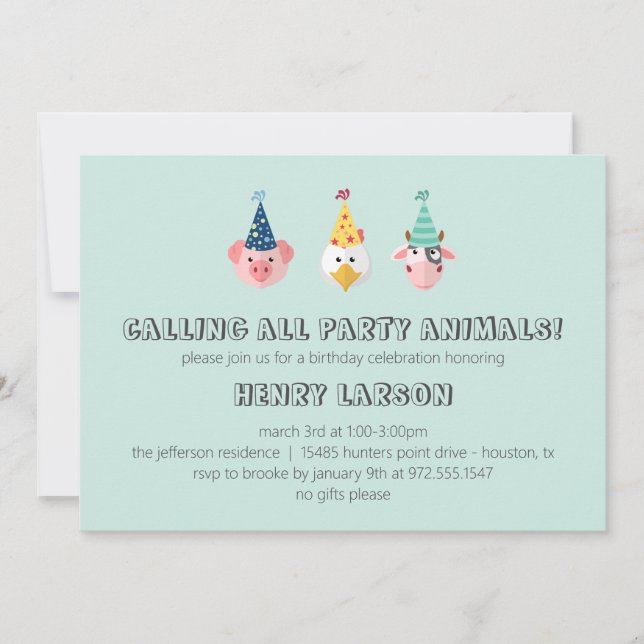 Farm Barnyard Party Animal Kids Birthday Invitation (Front)