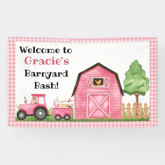 Farm / Barnyard Pink Birthday Banner (Horizontal)