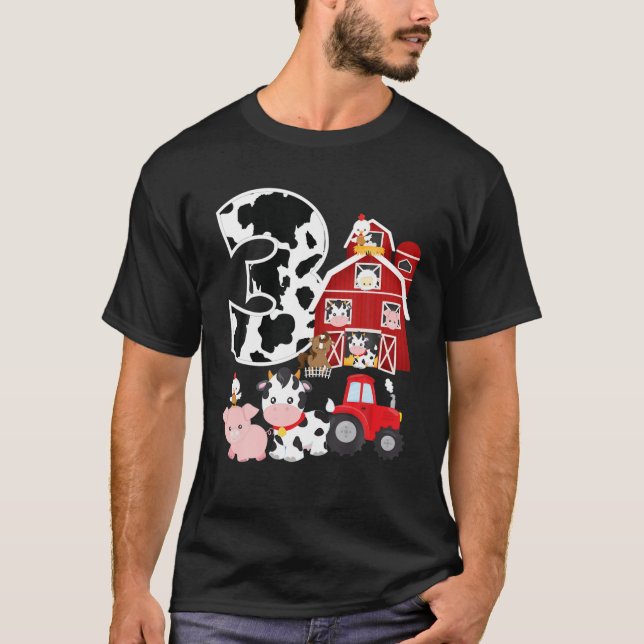 Farm Barnyard Theme Pig Cow Horse 3Rd Birthday 3 Y T-Shirt (Front)