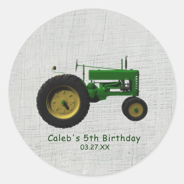 Farm Barnyard Tractor Birthday Party Favour Custom Classic Round Sticker (Front)