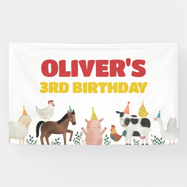 Farm Birthday Backdrop Barn Animals Banner (Horizontal)