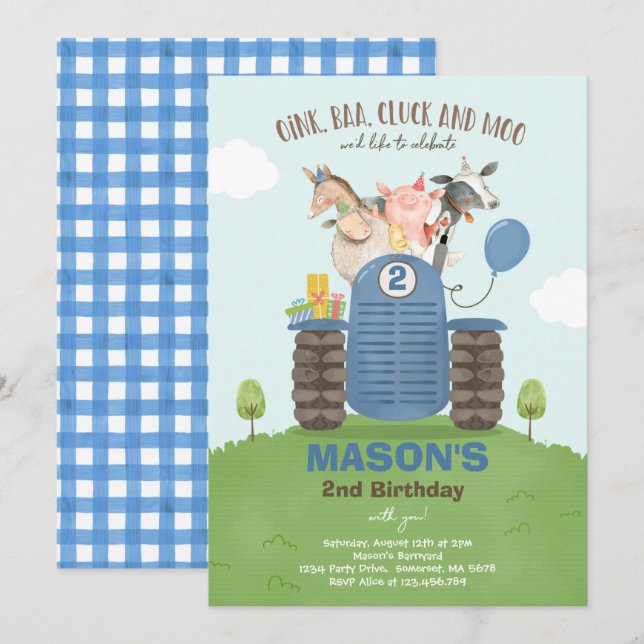 Farm Birthday Boy Old MacDonald Barnyard Party Invitation (Front/Back)