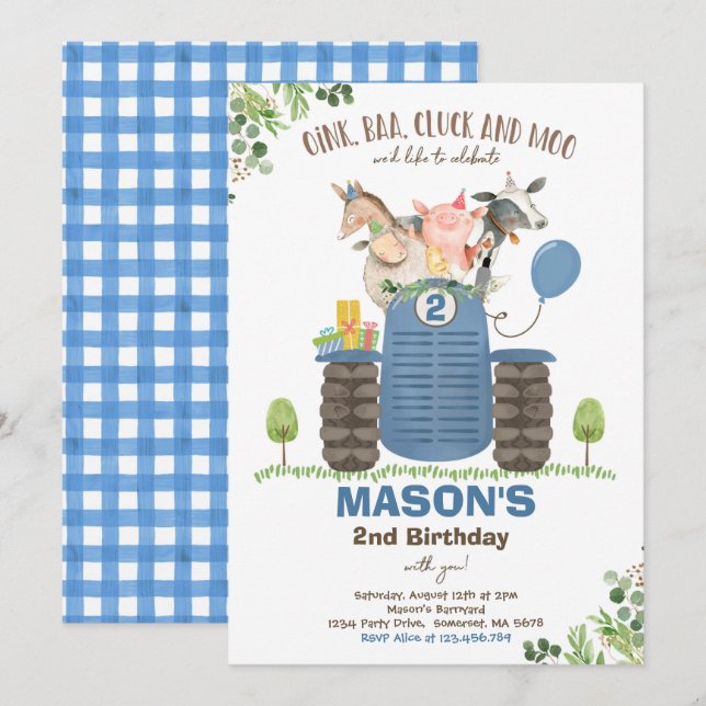 Farm Birthday Boy Old MacDonald Barnyard Party Invitation (Front/Back)