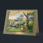 "FARM"~Birthday Card For Son<br><div class="desc">"FARM"
Birthday Card: wording inside~ ... SON... "Happy Birthday!"
Old Style~Land Rover and Dog.
Design by GJLC
JackCrisp.co.uk</div>