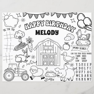Farm Birthday Colouring Page Animal Party Placemat