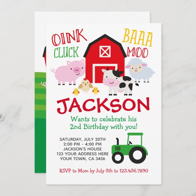 Farm Birthday Invitation (Front/Back)