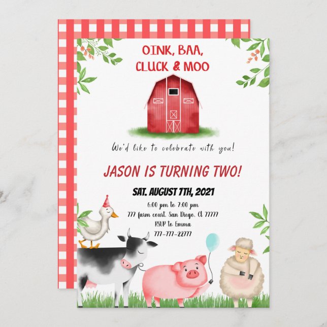 Farm Birthday  Invitation (Front/Back)