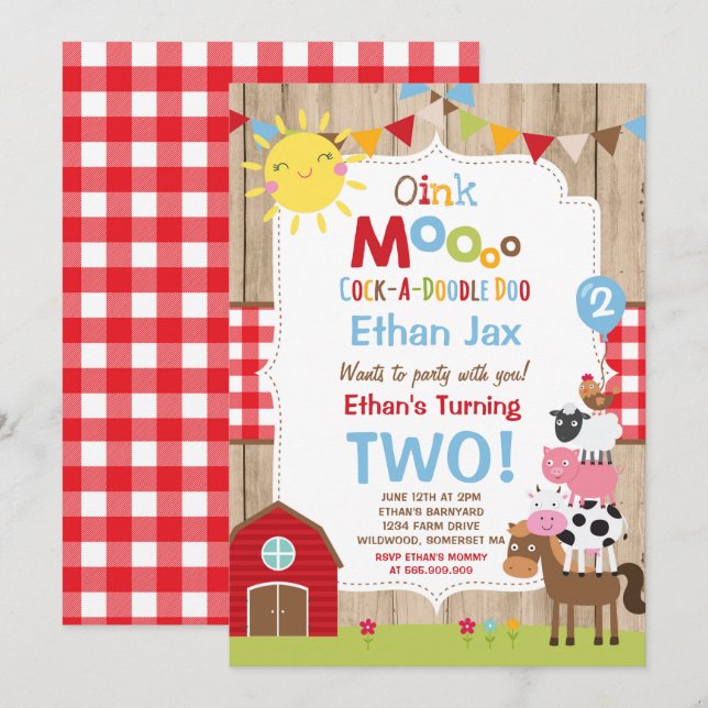 Farm Birthday Invitation Barnyard Birthday Party (Front/Back)