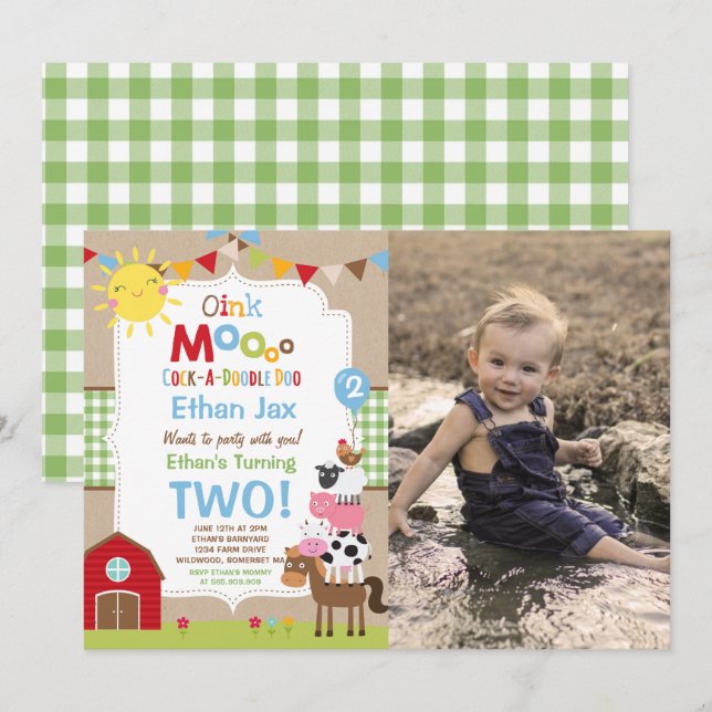 Farm Birthday Invitation Barnyard Birthday Party (Front/Back)