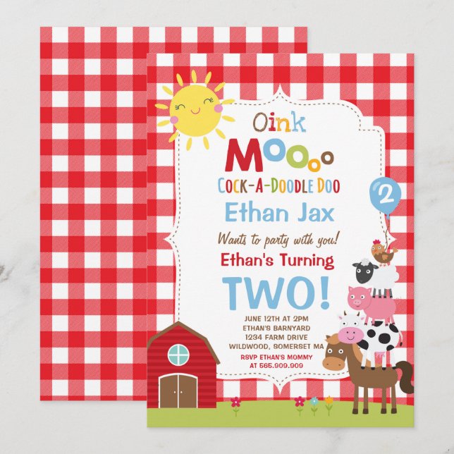 Farm Birthday Invitation Barnyard Birthday Party (Front/Back)
