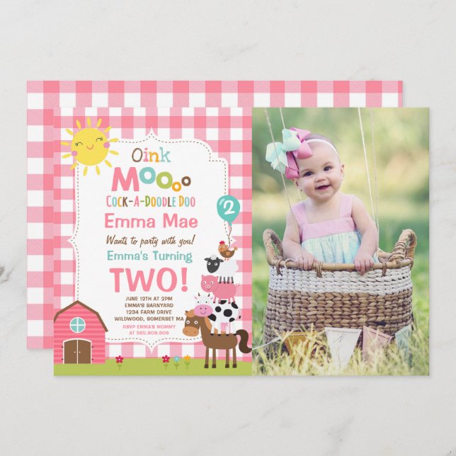 Farm Birthday Invitation Barnyard Birthday Party (Front/Back)