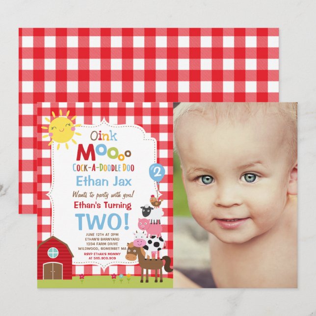 Farm Birthday Invitation Barnyard Birthday Party (Front/Back)