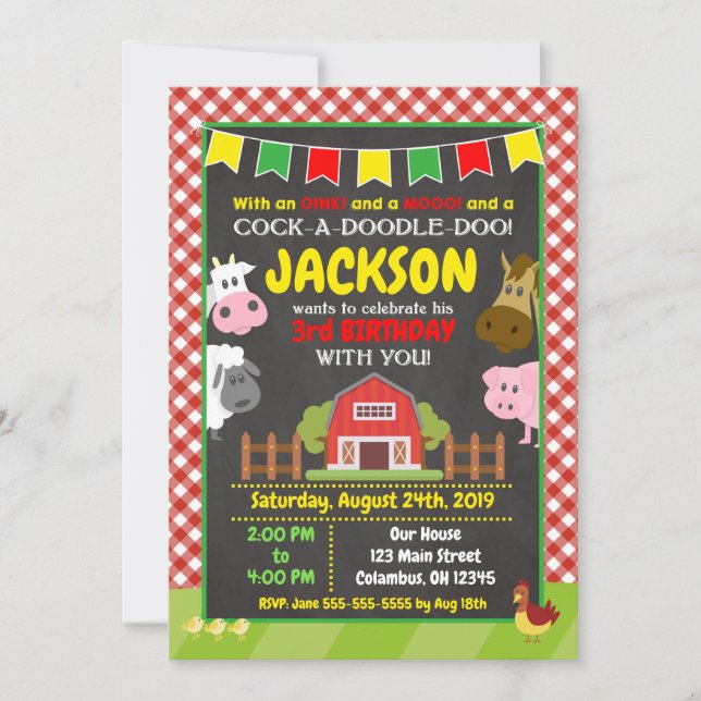 Farm Birthday Invitation / Barnyard Party (Front)