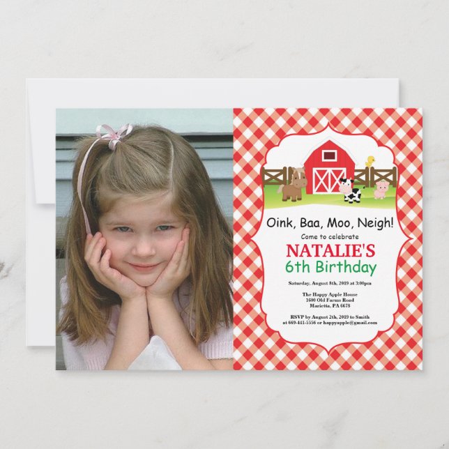 Farm Birthday Invitation Barnyard Party (Front)