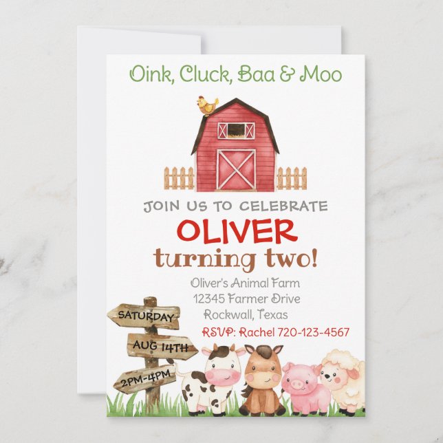 Farm Birthday Invitation, Boy Farm Invitation (Front)