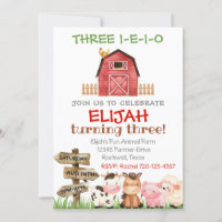 Farm Birthday Invitation, Boy Three I-E-I-O