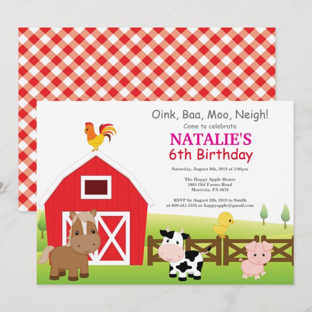 Farm Birthday Invitation Country Barnyard Party (Front/Back)