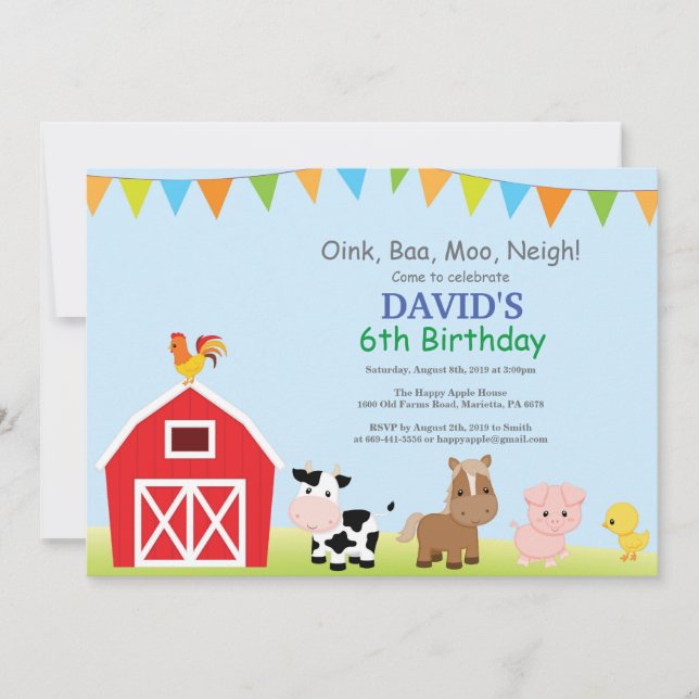Farm Birthday Invitation Country Barnyard Party (Front)