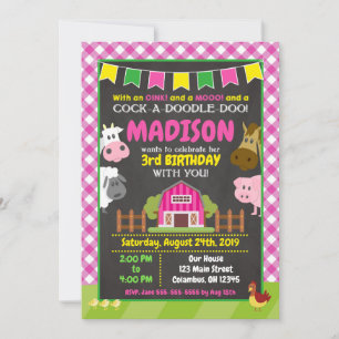 Farm Birthday Invitation / Girl Barnyard Party