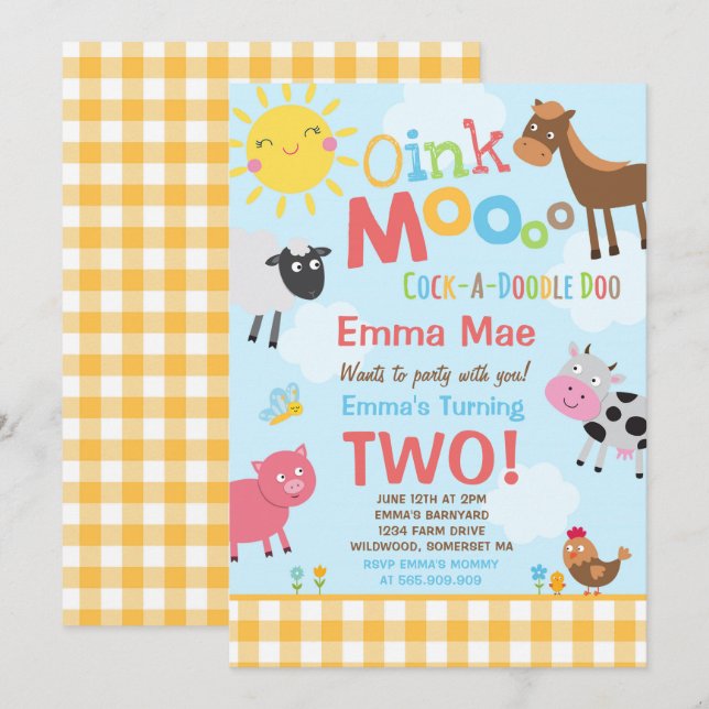 Farm Birthday Invitation Old MacDonald Farm Party (Front/Back)