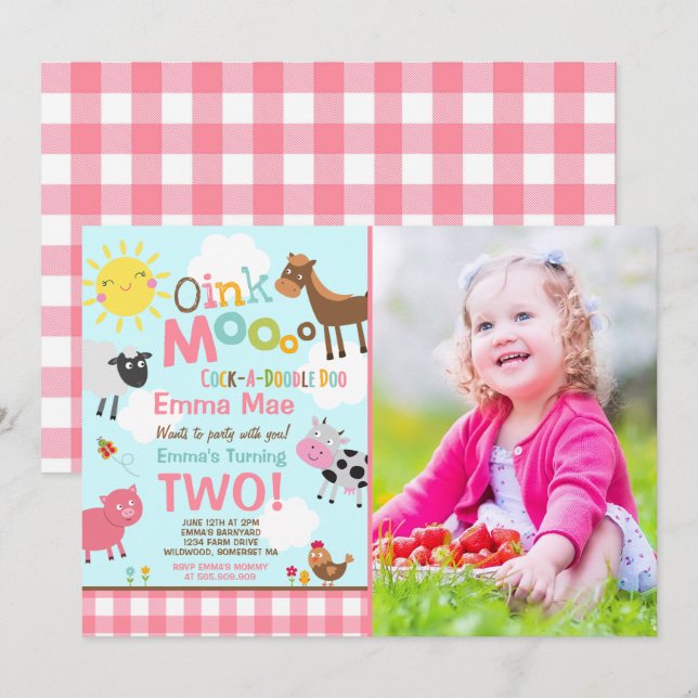 Farm Birthday Invitation Old MacDonald Farm Party (Front/Back)