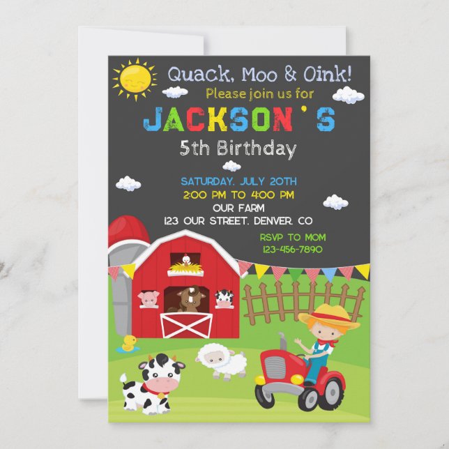 Farm birthday invitation Ranch cowboy party invite (Front)