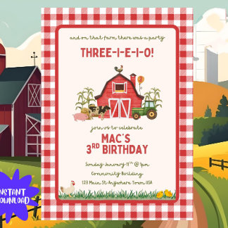 Farm Birthday Invitation Template, Three I E I O I