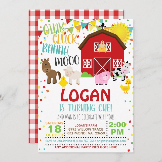 Farm Birthday Invitation - White (Front/Back)
