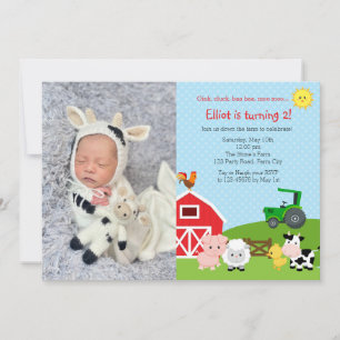 Farm Birthday Invitation with Photo - Barn Tractor