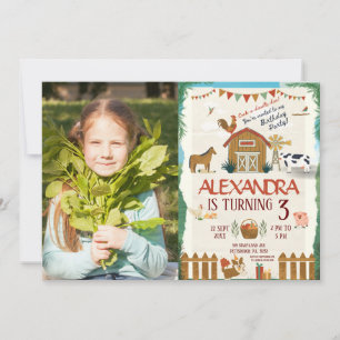 Farm Birthday kids barnyard Photo Invitation