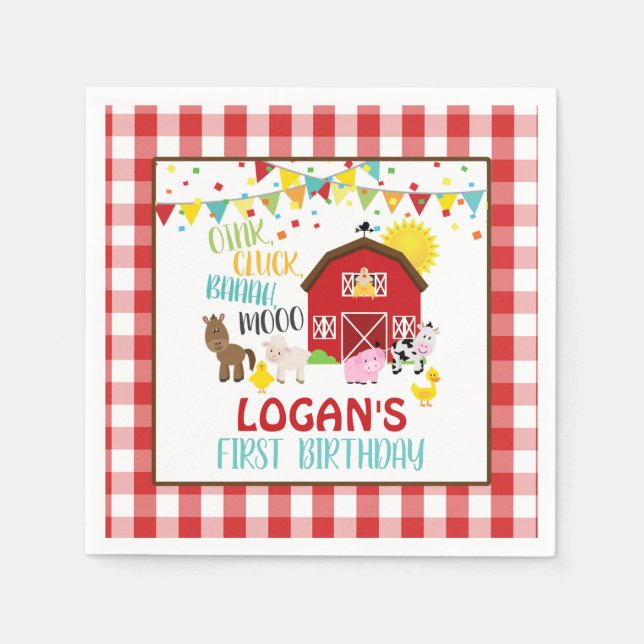 Farm Birthday Napkin - White (Front)
