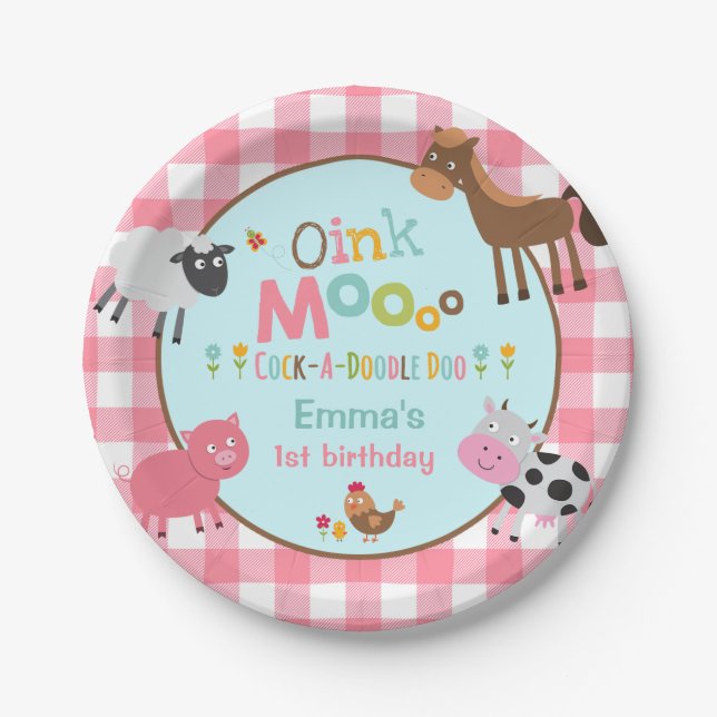 Farm Birthday Paper Plate 7" Old MacDonald Party (Front)