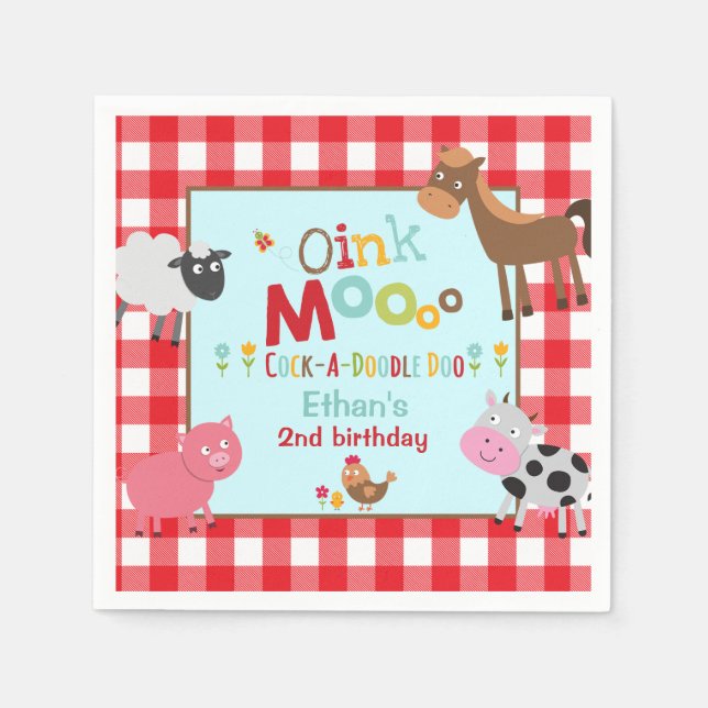 Farm Birthday Party Napkin Old MacDonald Party (Front)