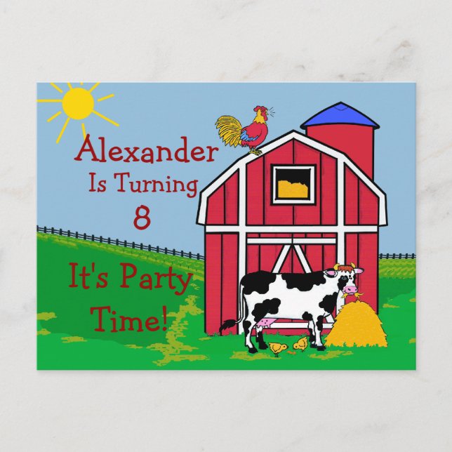 Farm Birthday Party-Personalize It Invitation Postcard (Front)