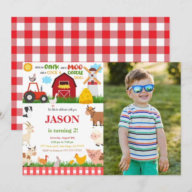 Farm Birthday Party Photo Invitation (Front/Back)
