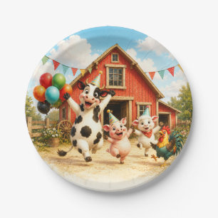 Farm Birthday Party with Cute Barn Animals Paper Plate