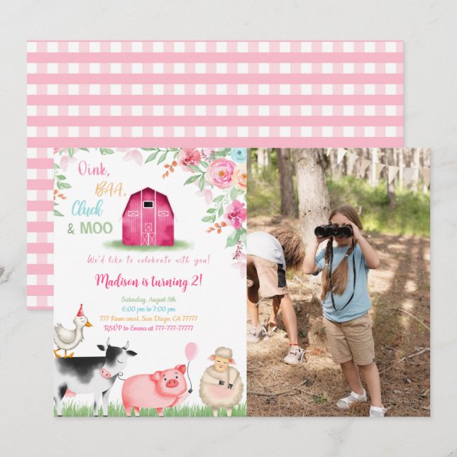 Farm Birthday Photo Invitation (Front/Back)