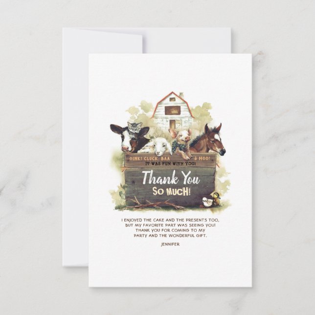 Farm Birthday Thank You Photo Card (Front)