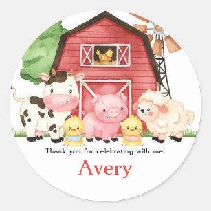 Farm Birthday Thank You Sticker, Favor Sticker