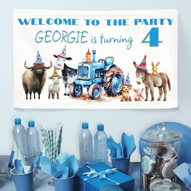 Farm Birthday Tractor Animal Party Welcome Banner (Creator Uploaded)